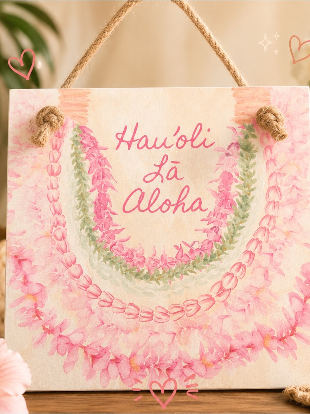 Hau'oli La Aloha Pink Floral Wall Plaque